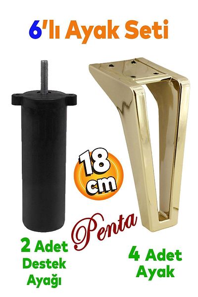 Badem10 Set Penta de 6 - Unitate TV, Consolă, Fotoliu și Canapea Suport, Picioare Aurii de 18 Cm, Șuruburi M8