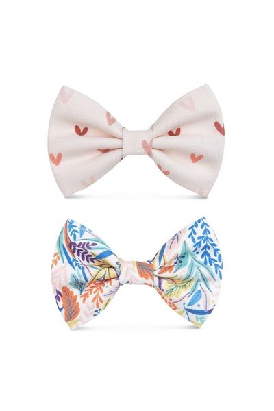 Lusi Doog Pink and Floral Patterned Heart Dog Bow Tie - Set of 2