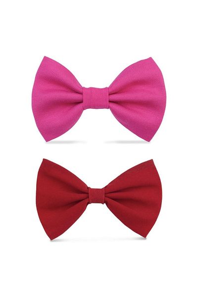 Lusi Doog Geometric Patterned Pink and White Dog Bow Tie Set of 2 - Collar Not Included