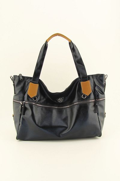 HNB Black Washed Leather Casual Tote Women's Bag