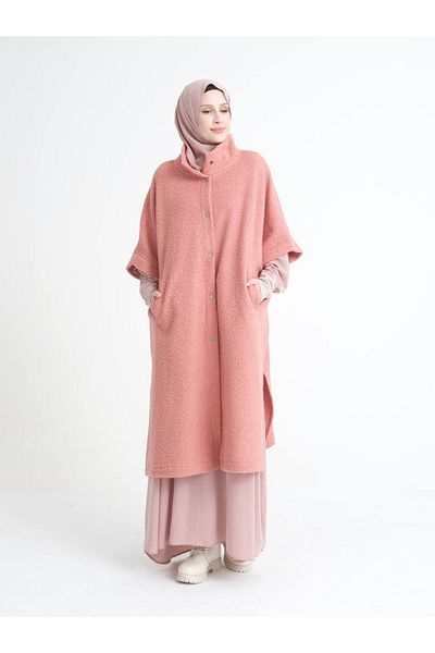 VALENS BOUTİQUE Γυναικείο Hijab Poncho με αποσπώμενη κουκούλα Curly Cashew Winter Poncho