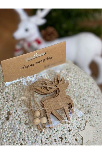 QUEEN AKSESUAR New Year Christmas Special Wooden Deer Pine Tree Tree Ornament Luxury Set of 3