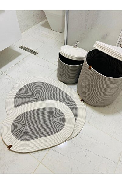 ModaCardin Σετ 4 Πατάκια Μπάνιου από Γιούτα και Ψάθινο - Σκανδιναβικό Πατάκι Μποέμικο