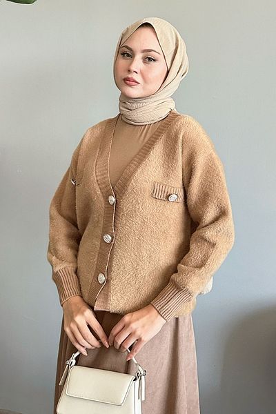 InStyle كارديجان تريكو الجمل - تفاصيل الجيب والريش