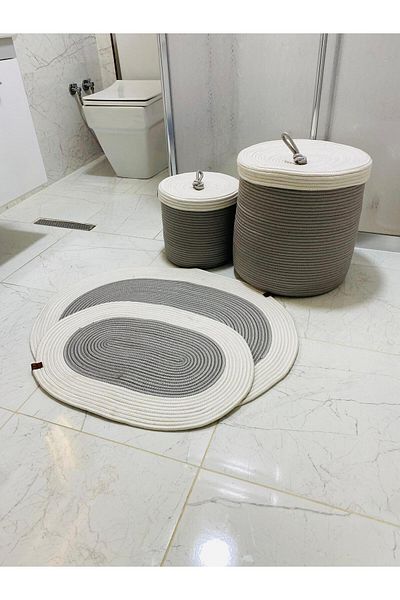 ModaCardin Σετ 4 Πατάκια Μπάνιου από Γιούτα και Ψάθινο - Σκανδιναβικό Πατάκι Μποέμικο