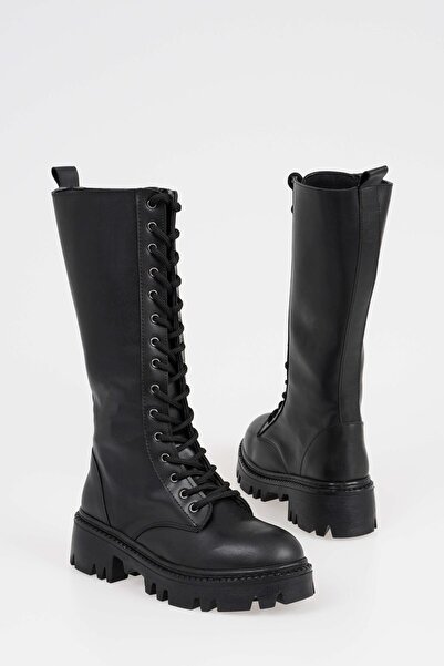 CZ London Women's Lace Up Knee Length Thick Toe Sole Boots