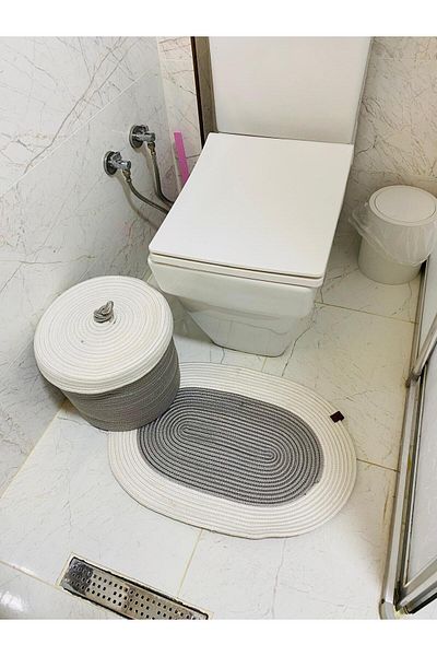 ModaCardin Σετ πατάκι μπάνιου και καλάθι 2 τεμαχίων από γιούτα και άχυρο Bohemian Style