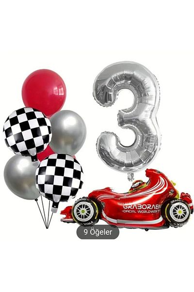 DÜVENCİ TİCARET Follyo Number Balloon Set with Race Car