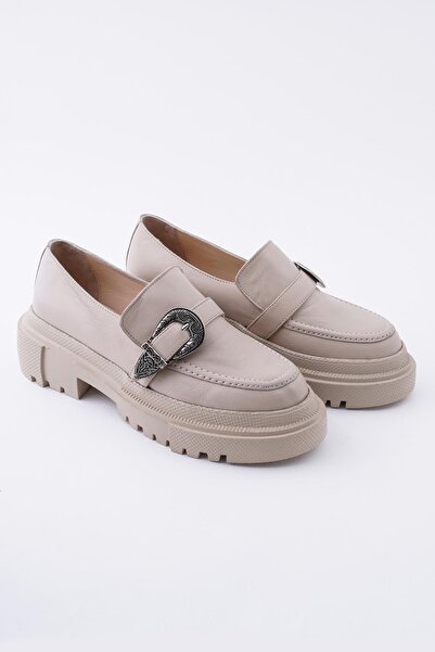 CZ London Genuine Leather Women's Loafers with Metal Accessories - Thick Sole Shoes