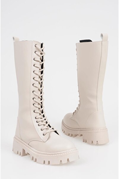 CZ London Dámské kozačky se šněrováním ke kolenům se silnou podrážkou