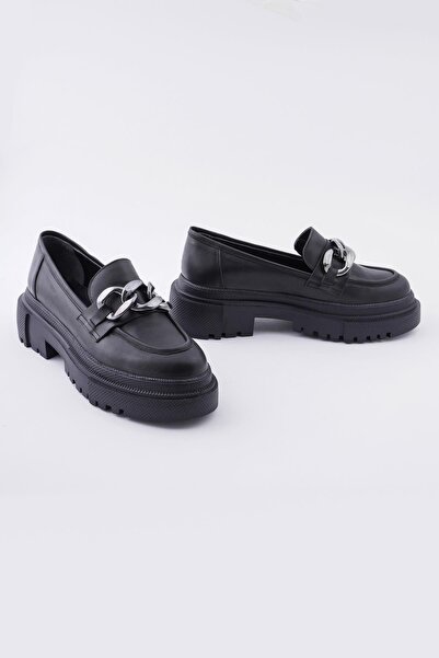 CZ London Genuine Leather Women's Chain Loafer Thick Soled Loafer Shoes