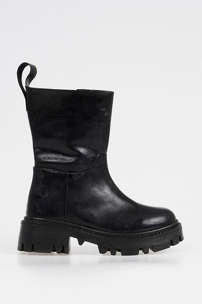 CZ London Damenstiefel ohne Schnürsenkel, flaches, langes Modell mit gezahnter Sohle