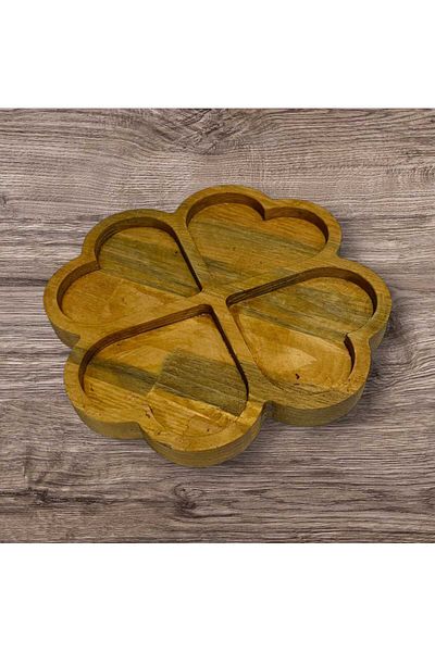 DUMANLAR Natural Wooden 4 Compartment Heart Shaped Snack Bowl