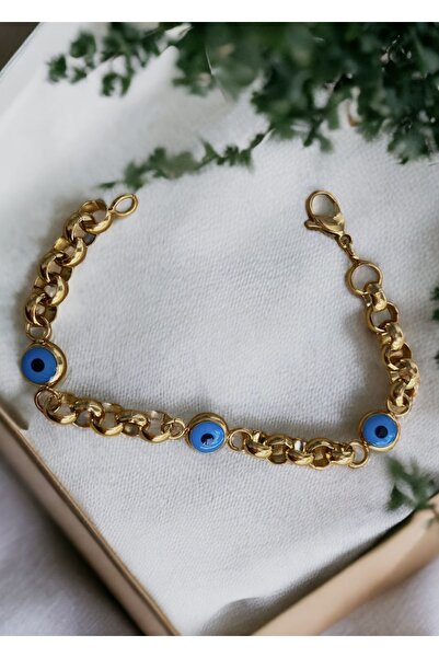İNN JEWELLERY Çelik Bileklik Kararmaz 3’Lü Nazar Boncuğu Figürlü ( 2 Yıl İtha...
