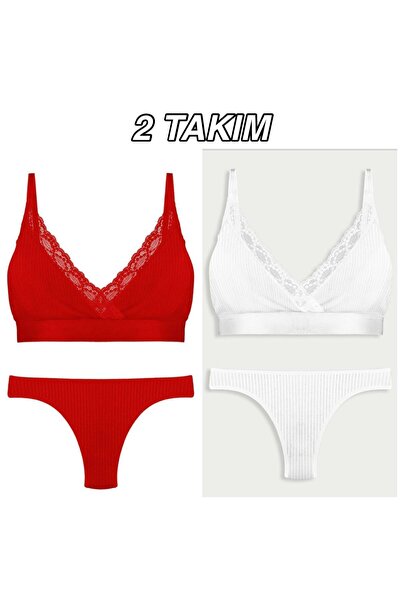 KADIN ÇAMAŞIR - SÜTYEN TAKIM KIRMIZI-EKRU 2TAKIM