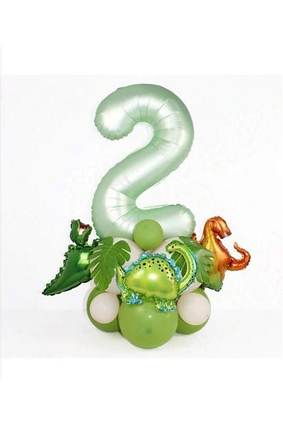 DÜVENCİ TİCARET Cute 3-piece Dinosaur Number Foiled Balloon Set