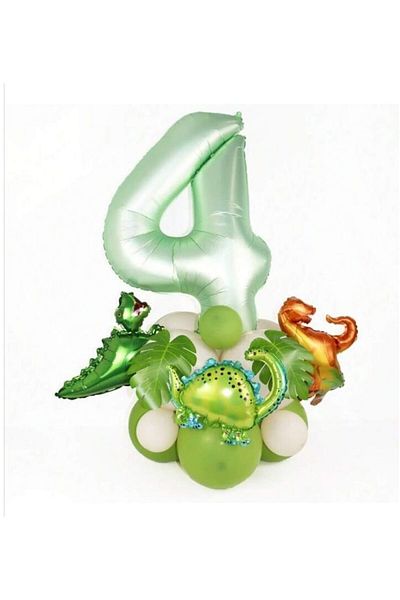 DÜVENCİ TİCARET Cute 3-piece Dinosaur Number Foiled Balloon Set