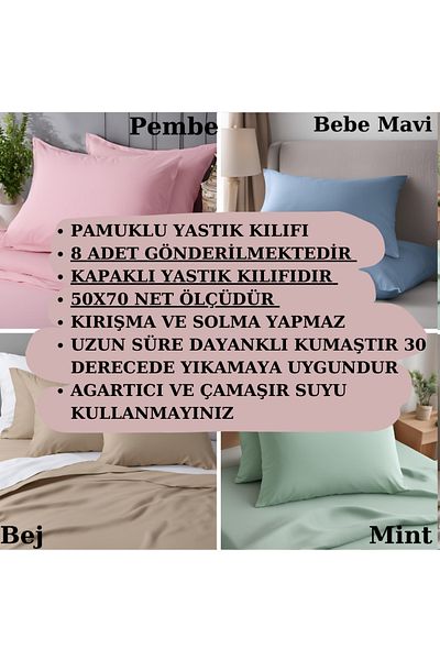 KAMİZ Huse de pernă din bumbac acoperite 8 bucăți - 50x70
