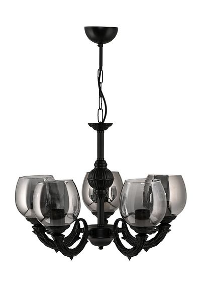 DEDE Five-Armed Riga Zamak Chandelier with Black Smoke Color Glass