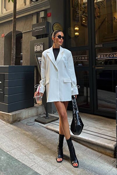 Ortaya Çık Jachetă albă supradimensionată - Design cu mâneci adunate