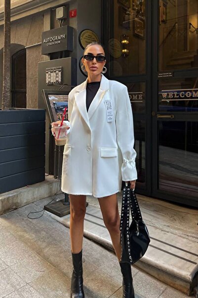 Ortaya Çık Jachetă albă supradimensionată - Design cu mâneci adunate