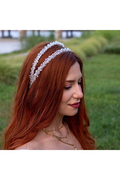 Handmade Kristal Parlak Çift Gelin Tacı, Lohusa Tacı, Isteme, Nişan, Nikah, S...