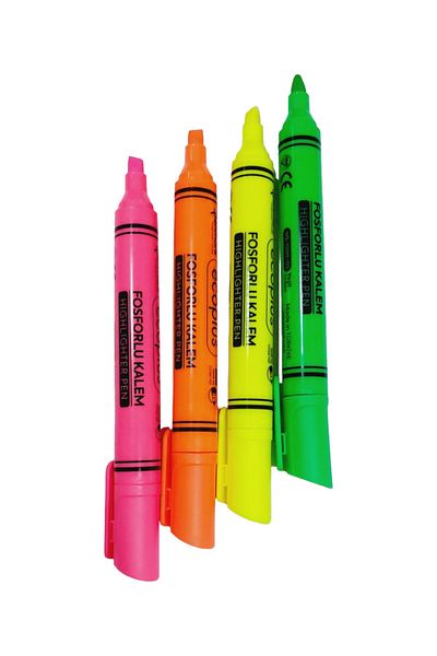 SEYFİKİRTASİYE 4 Colors Highlighter Turkish Mali Pen Set - Pink Green Yellow Orange New Production, Collared