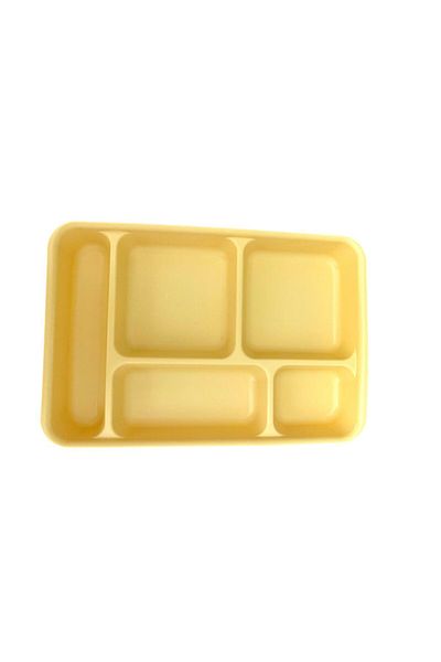 HOLLYHOME Luxury Table D'hôte 5-Compartment Plastic Picnic Food Serving Plate - Yellow, 21x31x3,3 cm