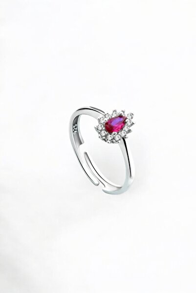 jelux silver Gümüş 925 Ayar Ayarlanabilir Yakut Taşlı Damla Anturaj Yüzük