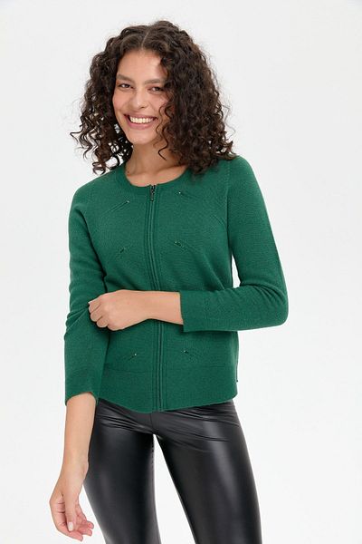 Desen Triko Cardigan de lână pentru femei, fără cusături, cu decolteu în formă de piatră - cu fermoar, Bc