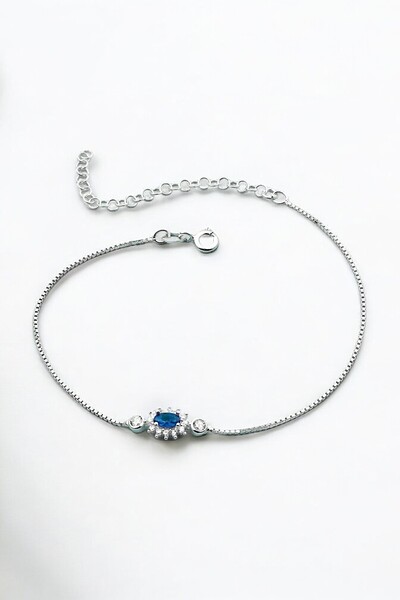 jelux silver Gümüş 925 Ayar Oval Zirkon Safir Taşlı Ayarlanabilir Anturaj Bil...