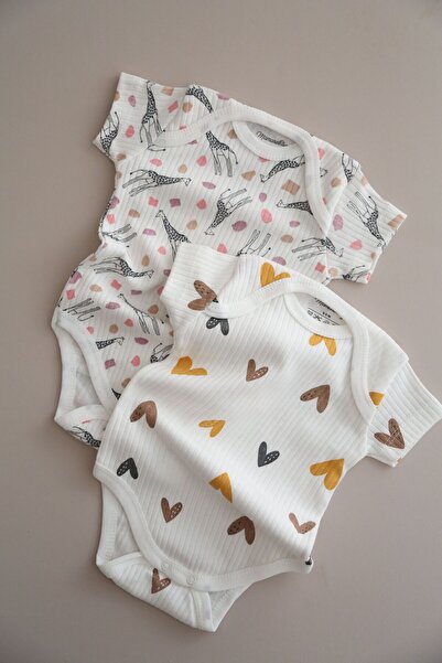 Mamareng %100 Organik Pamuk 2li Çıtçıtlı Kısa Kollu Bebek Body Zıbın