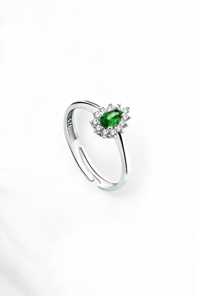 jelux silver Gümüş 925 Ayar Ayarlanabilir Zümrüt Taşlı Anturaj Yüzük
