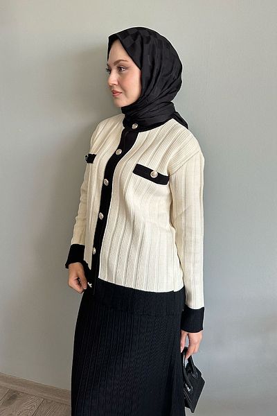 InStyle Ecru súprava úpletu - so sukňou a kardigánom