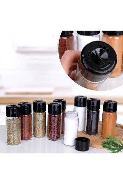 Bev Kitchen طقم وعاء توابل زجاجي سعة 245 مل - 9 أغطية دوارة