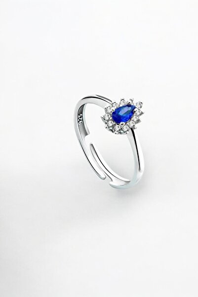 jelux silver Gümüş 925 Ayar Ayarlanabilir Safir Taşlı Damla Anturaj Yüzük