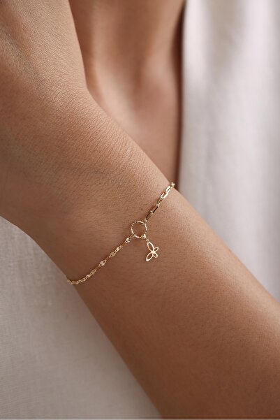 Gianfranco 14 Ayar Altın Slim Kelebek Sallantılı Işıltılı Bileklik