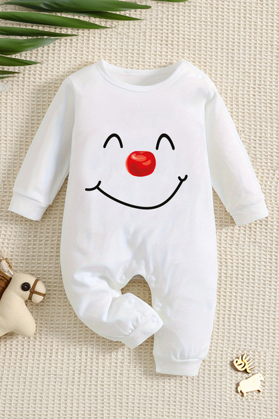ADABEBEK Smiling Face Printed Cute Baby Rompers - 22330