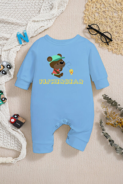 ADABEBEK Baby Boy Style Fishing Bear Printed Jumpsuit - 22294