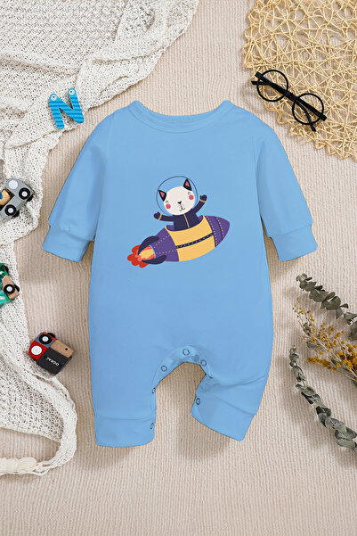 ADABEBEK New Season Baby Jumpsuit - Flying Cat Patterned with Snaps from the Bottom 22241