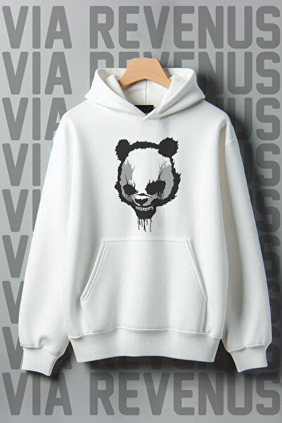 Vordevia Bela Sa kapuljačom Panda Štampano široka majica - kengur džep, 3 niti