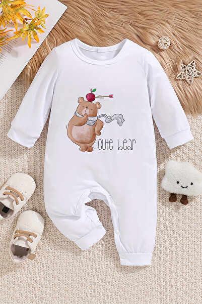 ADABEBEK Cute Bear Patterned 100% Cotton Baby Jumpsuit - 22392