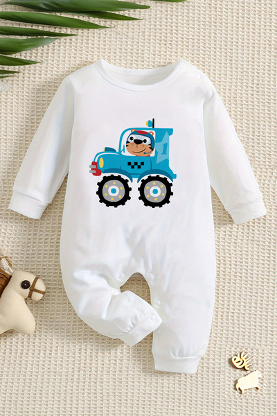 ADABEBEK Baby Boy Style Racer Bear Printed Jumpsuit 22315
