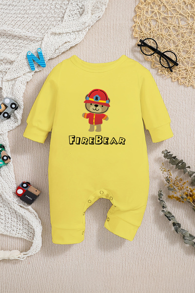 ADABEBEK Stylish Firefighter Bear Printed Jumpsuit for Baby Boy - 22291