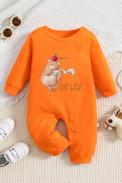 ADABEBEK Cute Bear Patterned 100% Cotton Baby Jumpsuit - 22392