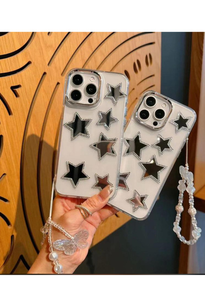 FİŞNEİLETİŞİM İPHONE 14 PROMAX UYUMLU YILDIZLI AYNALI (AYNA ÇERVEVELERİ TAŞLI...