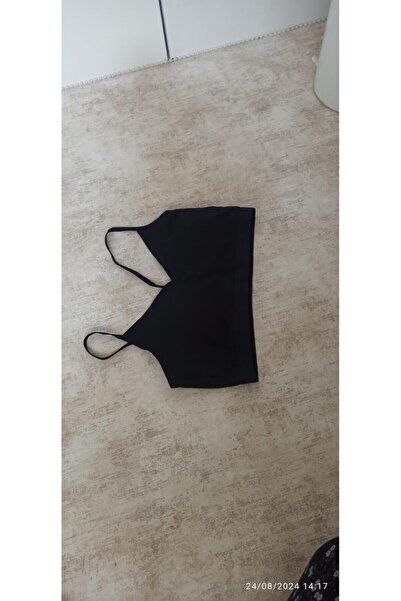 Butik Siyah Ince Çizgili Askılı Içi Süngerli Büstiyer