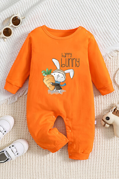 ADABEBEK Happy Bunny Patterned 100% Cotton Baby Onesie - 22389