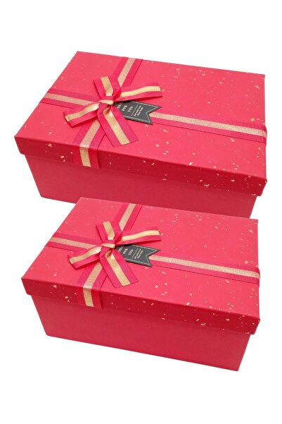 Dünyadan Hediyeler Lüks Kırmızı Kurdelalı İkili Hediye Kutusu 21 / 19 cm