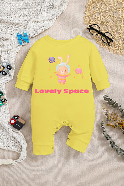 ADABEBEK Rabbit Printed Astronaut Baby Girl Jumpsuit - 22299